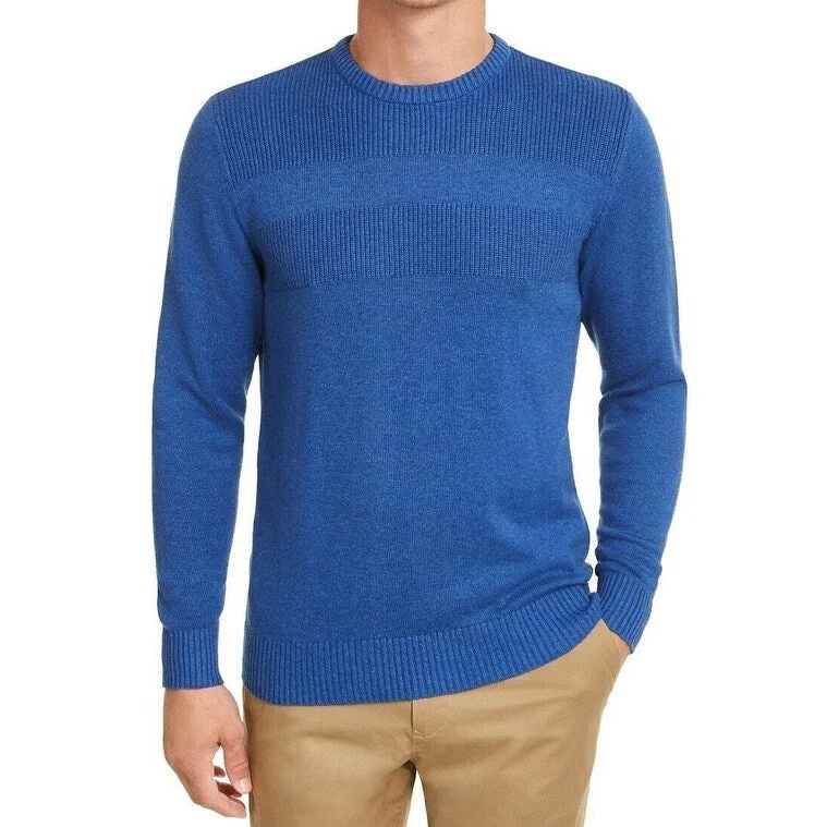 Club Room Men's Cotton Solid Textured Crew Neck Sweater Blue Size 3 Extra Large - XXX-Large