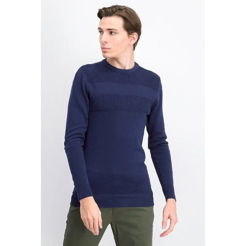 Club Room Men's Cotton Solid Textured Crew Neck Sweater Dark Blue Size Large