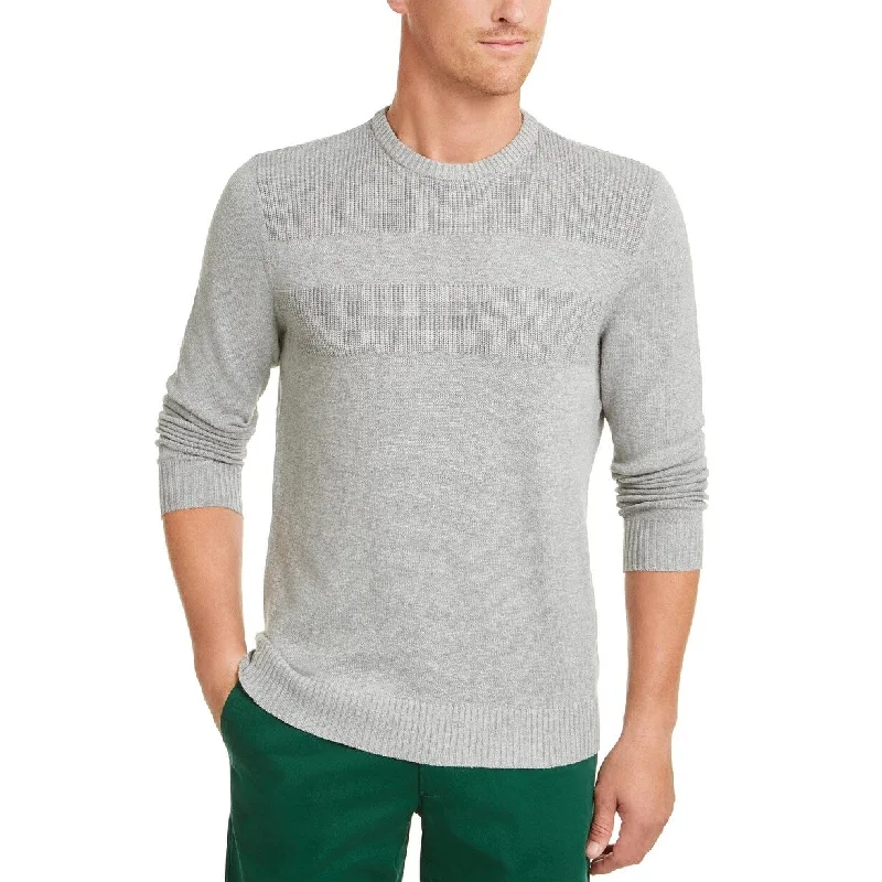 Club Room Men's Cotton Solid Textured Crew Neck Sweater Grey Size S - Small