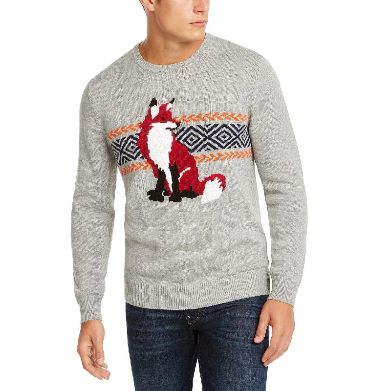 Club Room Men's Fox Graphic Crewneck Sweater Gray Size Small