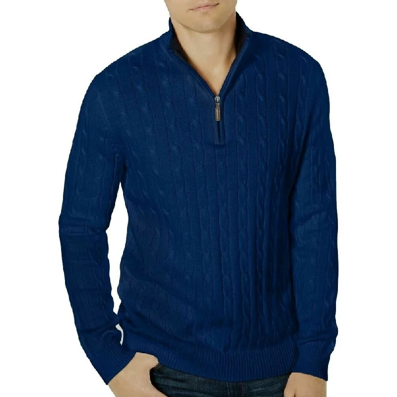 Club Room Men's Pima Cable Quarter-Zip Sweater Blue Size Medium