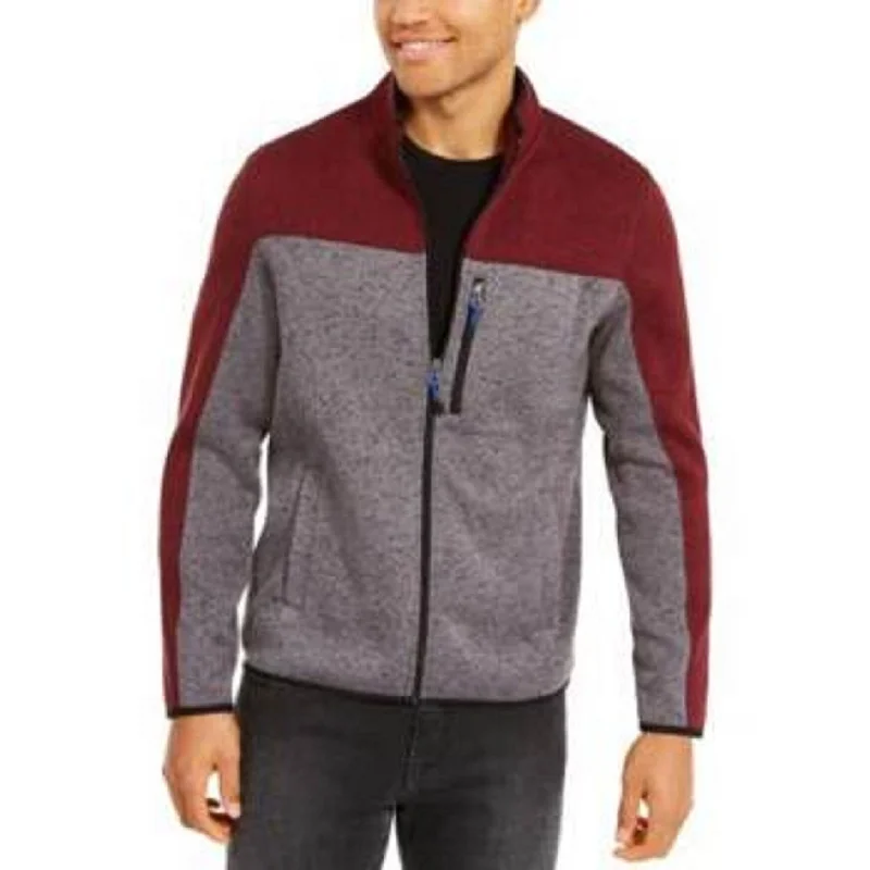 Club Room Men's Regular-Fit Colorblocked Full-Zip Fleece Sweater Wine Size 2 Extra Large