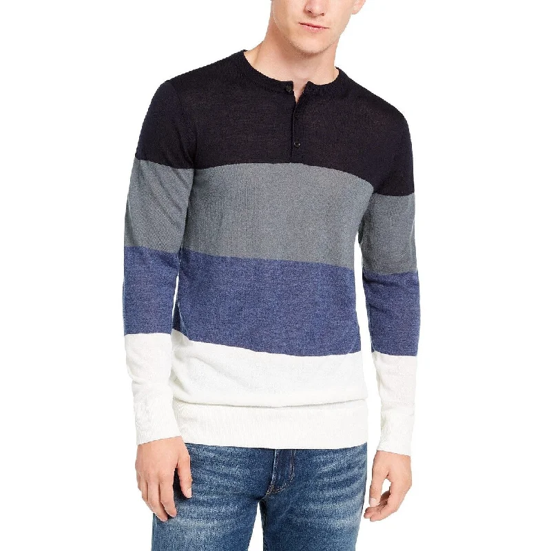 DKNY Men's Colorblocked Henley Sweater Navy Size Small