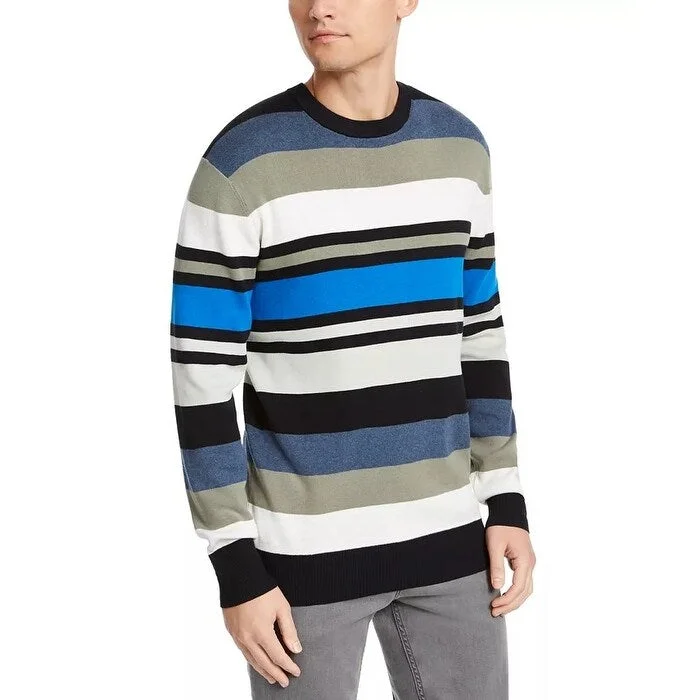 DKNY Men's Regular-Fit Variegated-Stripe Sweater Navy Size Large