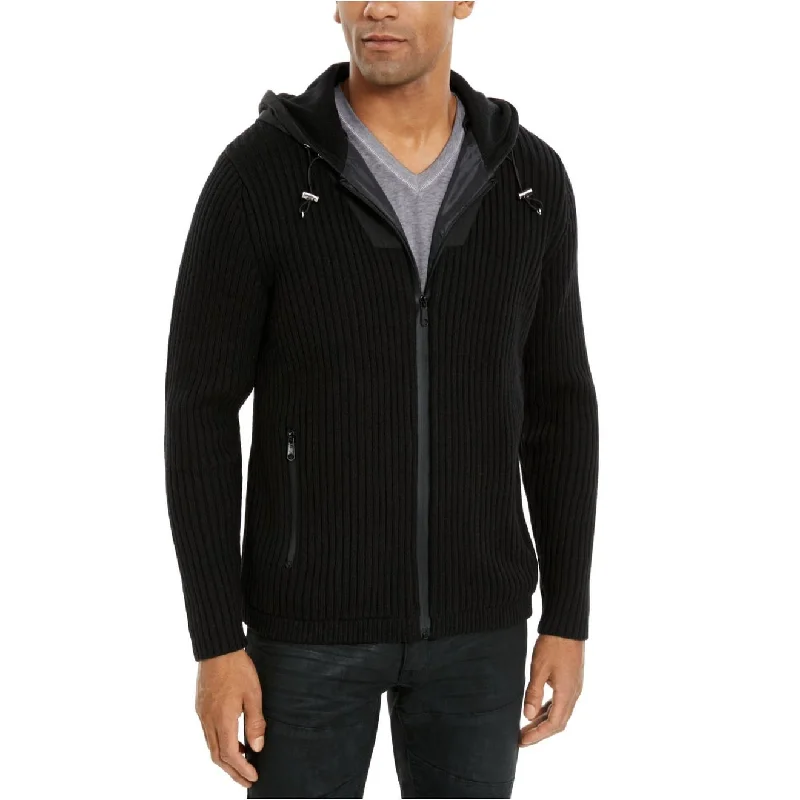 INC International Concepts Men's Casting Hooded Sweater Jacket Black Size X-Large