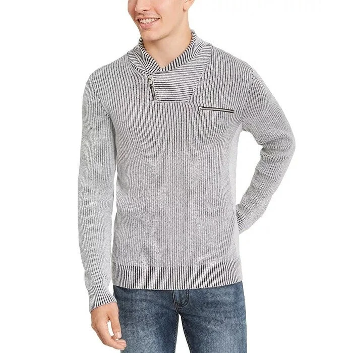 INC International Concepts Men's Echo Shawl Collar Zip Sweater Grey Size XXX-Large