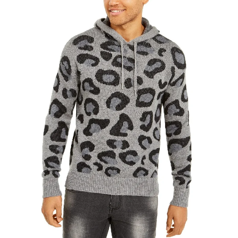 INC International Concepts Men's Leopard Sweater Hoodie Gray Size L - Large