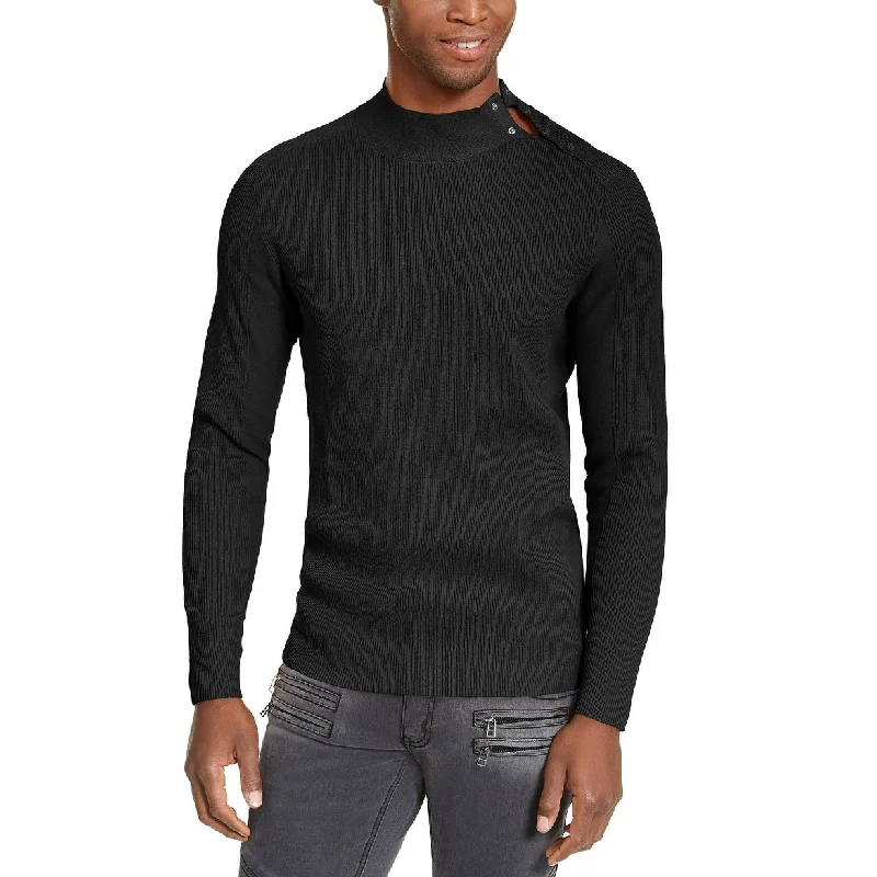 INC International Concepts Men's Ribbed Button Neck Sweater Black Size 2 Extra Large