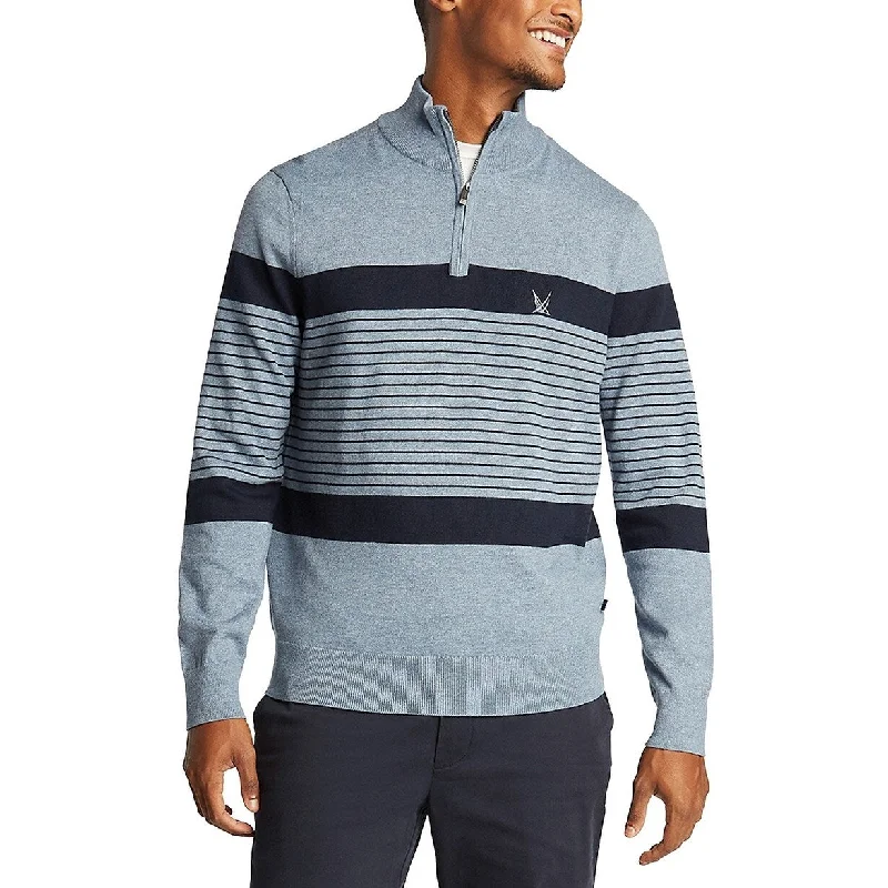 Nautica Men's Blue Sail Navtech Quarter-Zip Sweater In Engineered Stripe Blue Size XXX Large