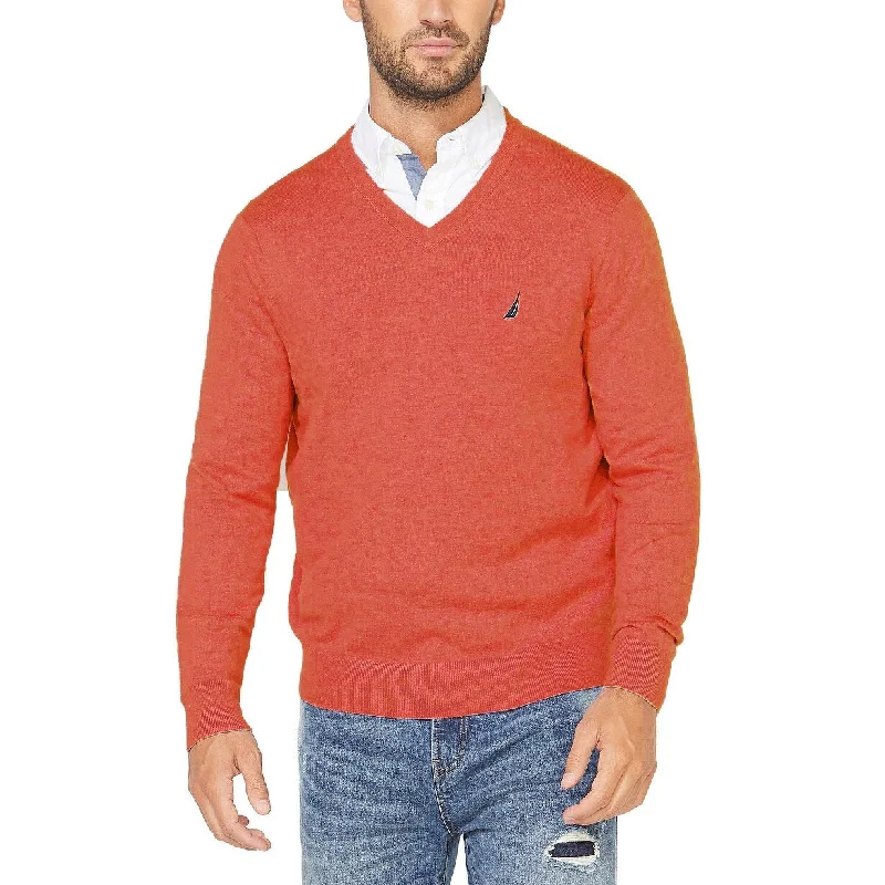 Nautica Men's Lightweight Jersey V-Neck Sweater Orange Size Extra Large - X-Large