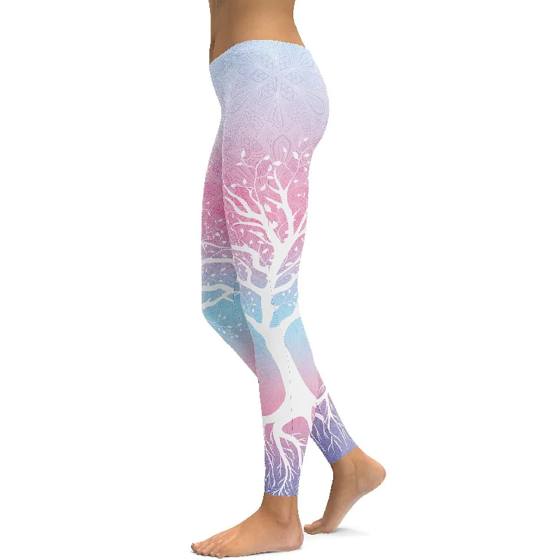 Pastel Blue & Pink Tree of Life Leggings