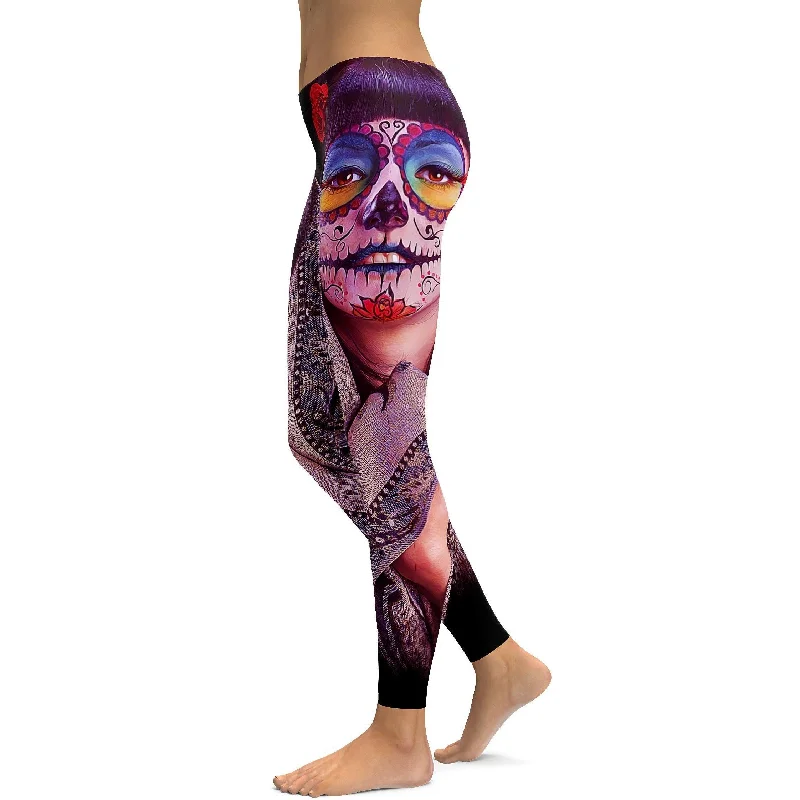 Photorealistic Painted Sugar Skull Leggings