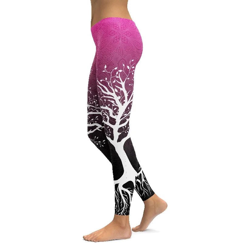 Pink to Black Tree of Life Leggings