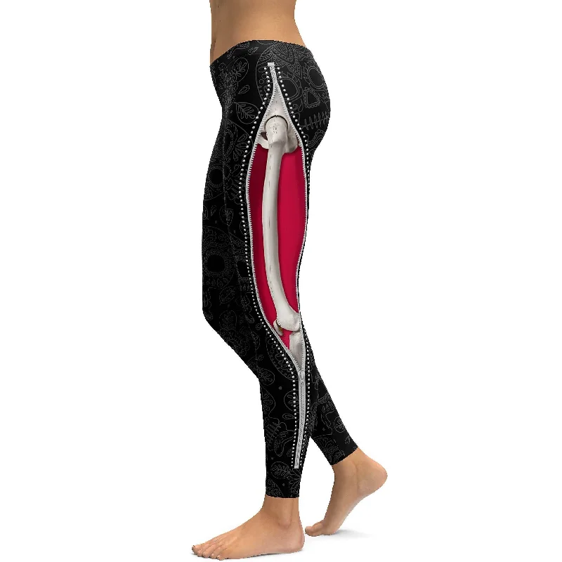 Realistic Skeleton with Black Zipper Leggings