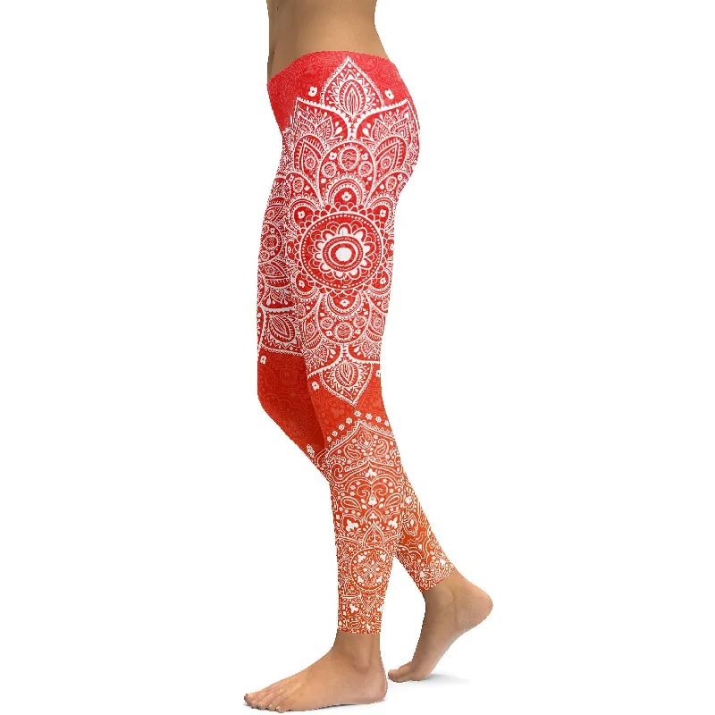 Red to Orange Mandala Leggings