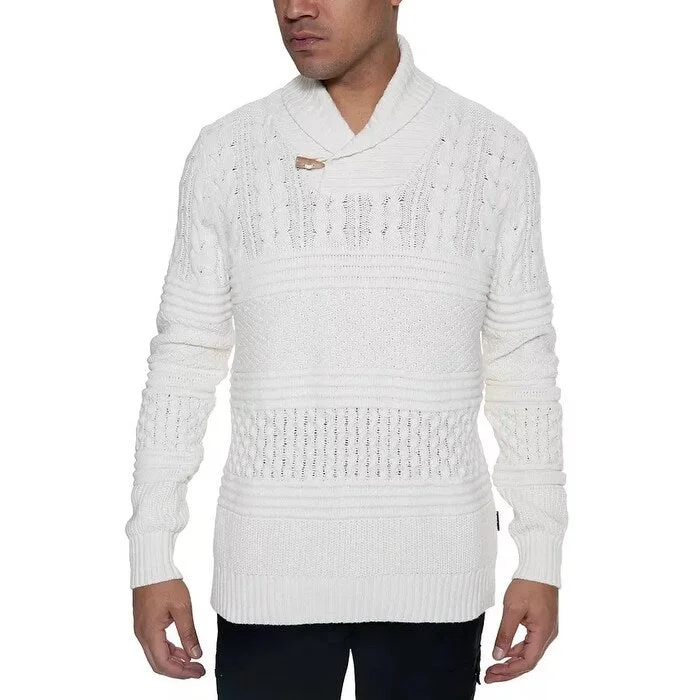 Sean John Men's Multi-Pattern Shawl Collar Sweater White Size Extra Large - X-Large