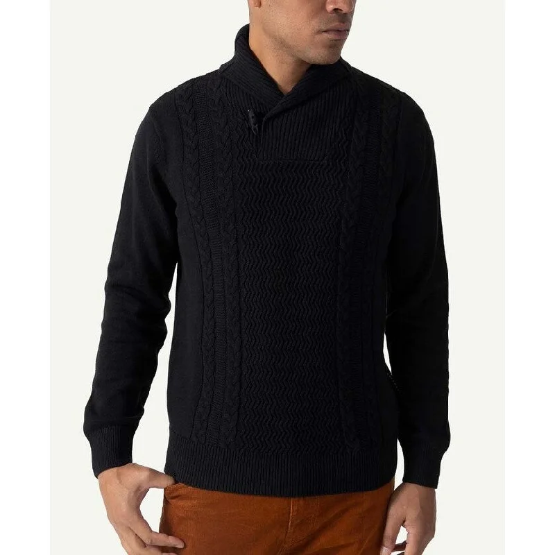 Sean John Men's Tri-Pattern Shawl Collar Sweater Black Size Medium