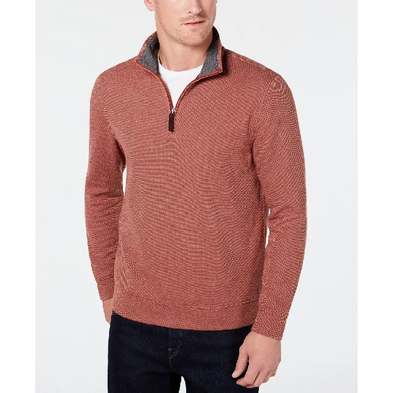 Tasso Elba Men's Birdseye Quarter-Zip Sweater Firebrick Combo Size Medium