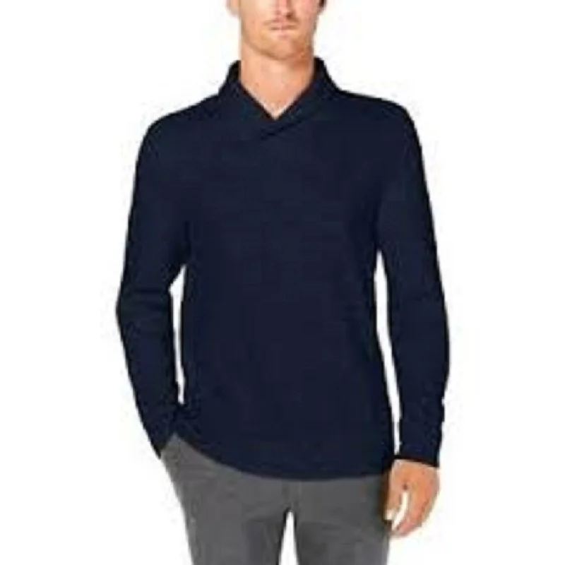 Tasso Elba Men's Contrast Shawl-Collar Supima Cotton Sweater Dark Blue Size Large