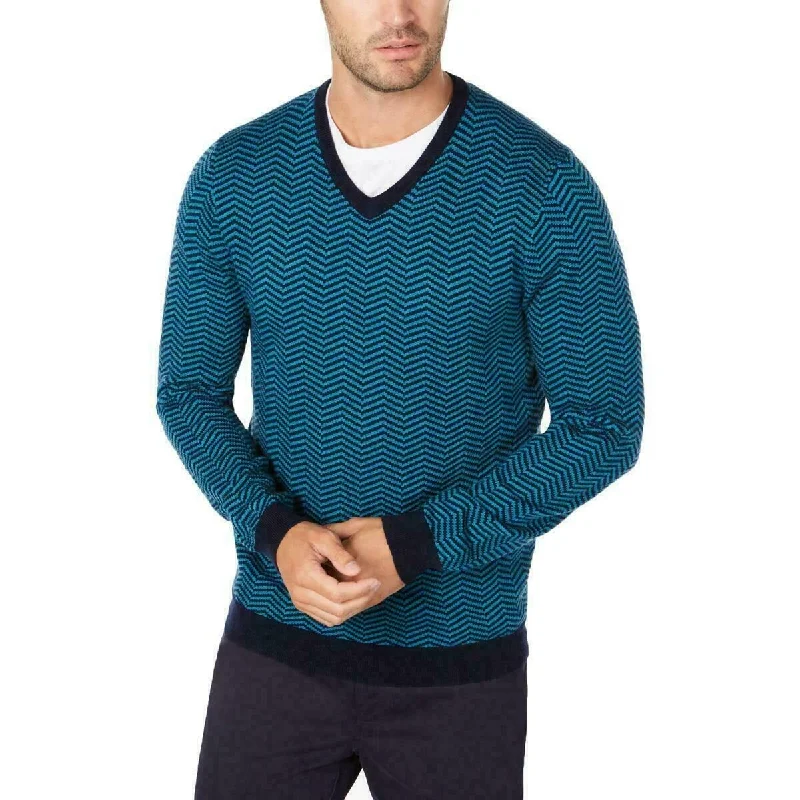 Tasso Elba Men's Merino Herringbone Sweater Blue Size Small