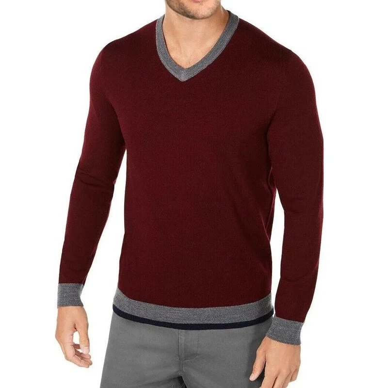 Tasso Elba Men's Merino Wool Blend Sweater Wine Size XX-Large