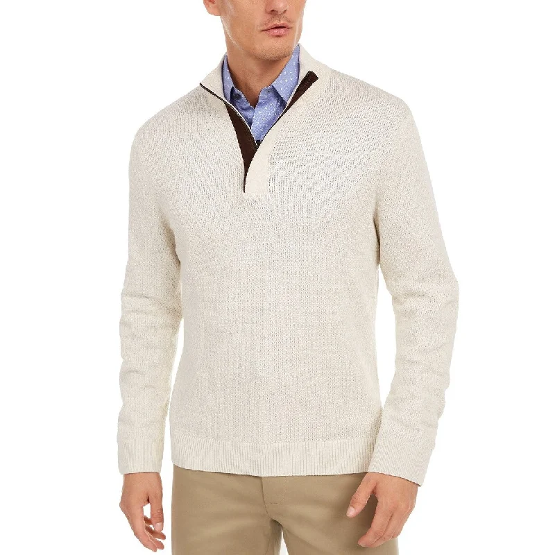 Tasso Elba Men's Supima Cotton Textured 1/4-Zip Sweater Beige Size XX-Large