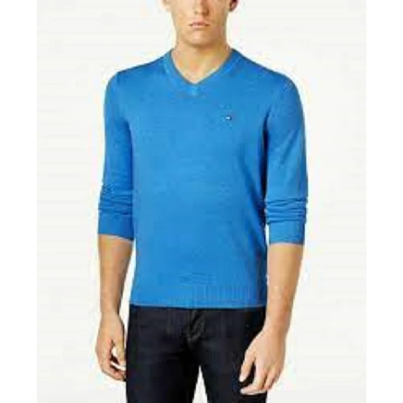 Tommy Hilfiger Men's Signature Regular-Fit Solid V-Neck Sweater Blue Size Extra Small - X-Small