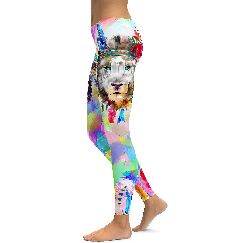 Watercolor Colorful Lion Leggings