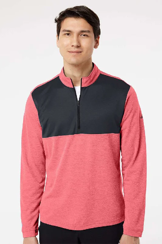 Adidas Mens UPF 50+ 1/4 Zip Sweatshirt - Heather Power Red/Carbon Grey