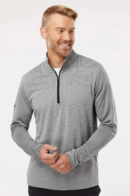 Adidas Mens Heather Block Print Moisture Wicking 1/4 Zip Sweatshirt - Grey Melange/Grey/Black