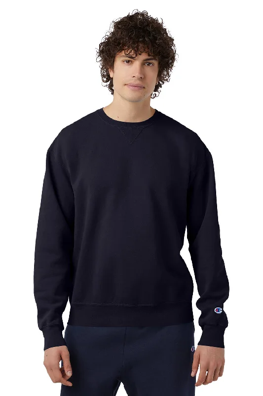 Champion Mens Garment Dyed Shrink Resistant Crewneck Sweatshirt - Navy Blue