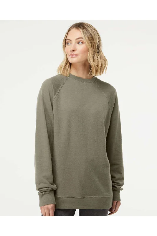 Independent Trading Co. Mens Icon Loopback Terry Crewneck Sweatshirt - Olive Green