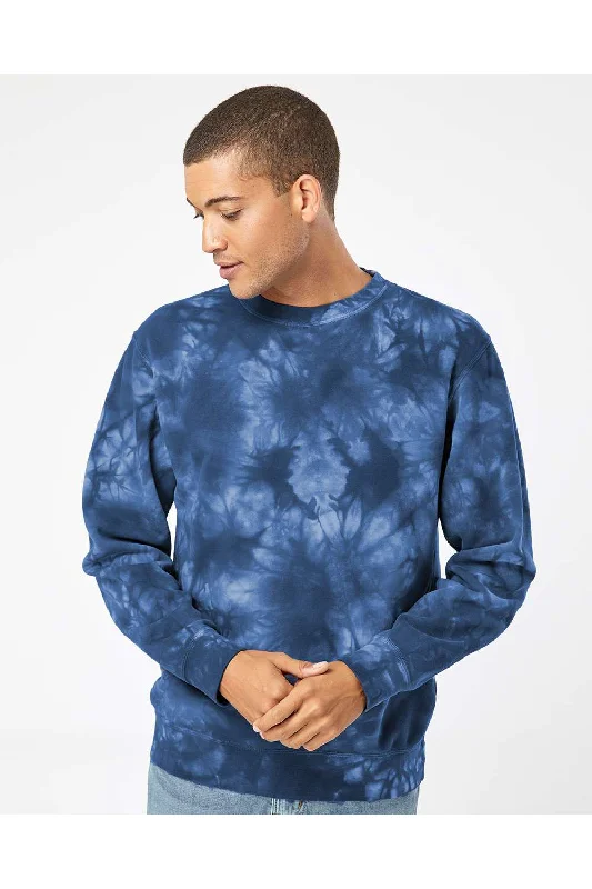 Independent Trading Co. Mens Tie-Dye Crewneck Sweatshirt - Navy Blue