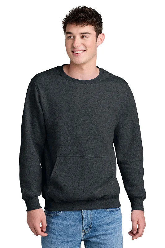 Port & Company Mens Core Fleece Crewneck Sweatshirt w/ Pouch Pocket - Heather Dark Grey - New