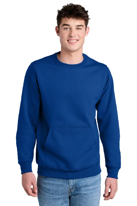 Port & Company Mens Core Fleece Crewneck Sweatshirt w/ Pouch Pocket - True Royal Blue - New