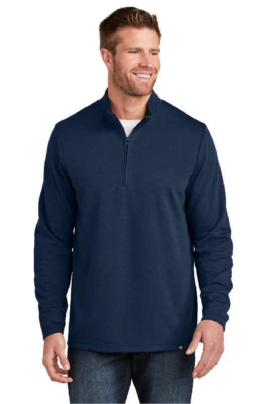 TravisMathew Mens Coveside Wrinkle Resistant 1/4 Zip Sweatshirt - Night Blue - New