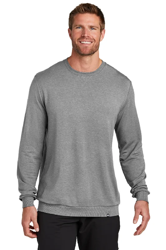 TravisMathew Mens Long Weekend Crewneck Sweatshirt - Heather Light Grey - New